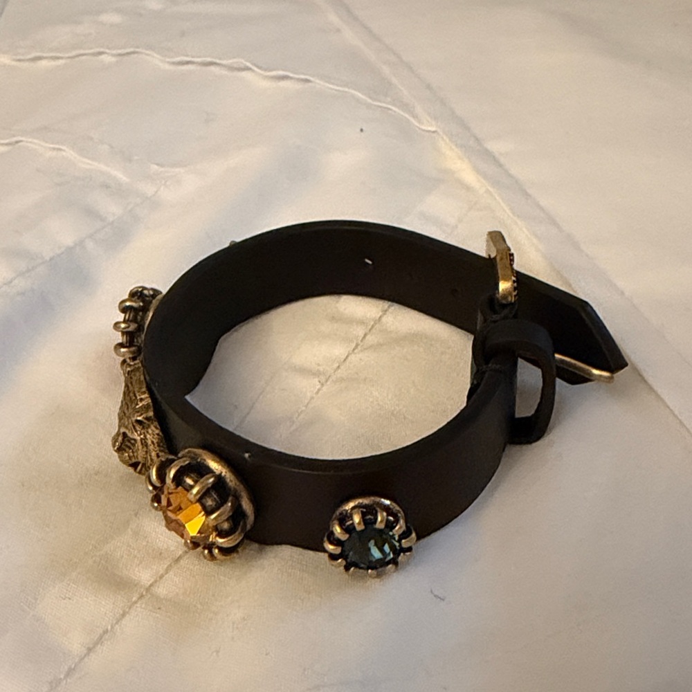 Gucci Calfskin Crystal Feline Heads Bracelet Black - Picture 8 of 8